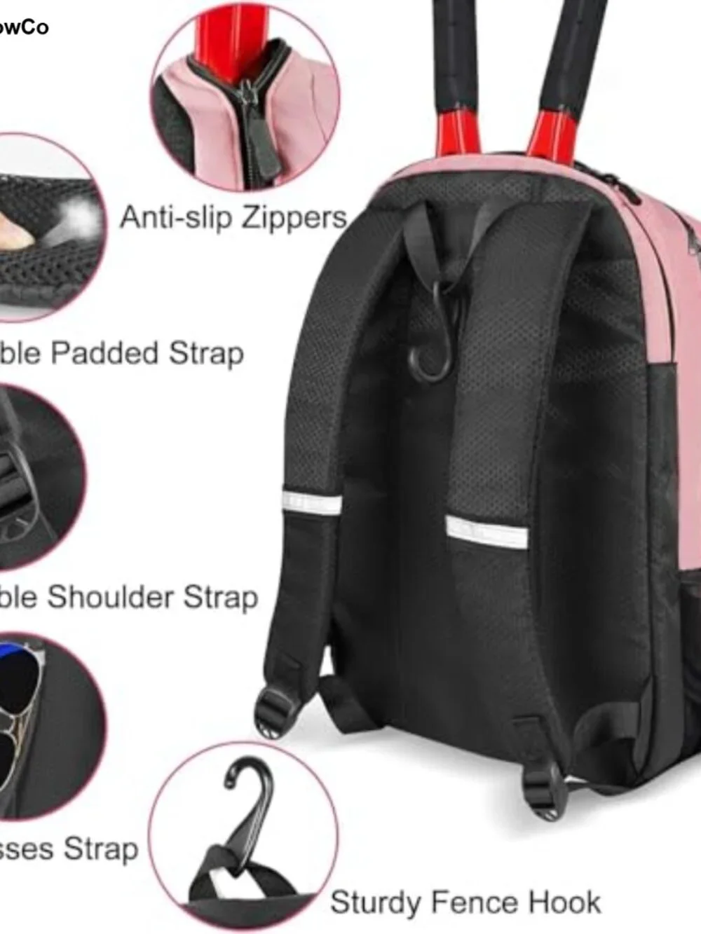 Water-Resistant Tennis Backpack for Women Men Holds 2 Rackets with Insulated